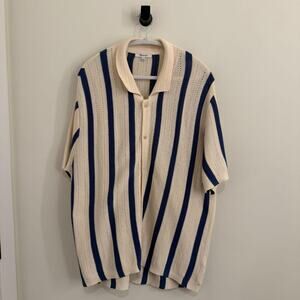 men's "Sand" (cream/blue) MADEWELL Button-Up Sweater Polo in Everyday Cotton [L]